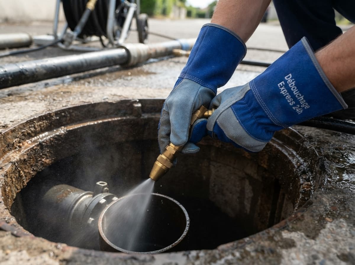 Introduction de la buse hydrocureur dans la canalisation principale