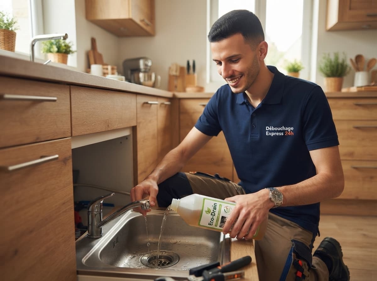 Application d'un traitement de curage de canalisation de cuisine