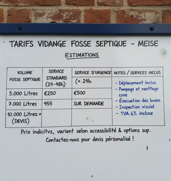 Le prix vidange fosse septique